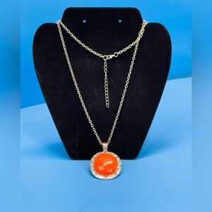 Vibrant Orange Pendant Necklace with Silver Chain